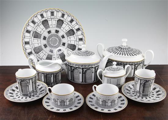 Fornasetti for Rosenthal: A Palladiana pattern thirty seven piece tea, coffee and dinner service, in Classic shape,